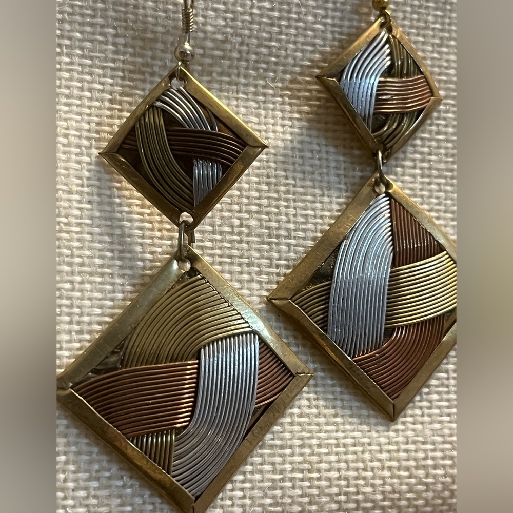 Handcrafted Solid Antique Detailed Copper Dangle Earrings from Chile